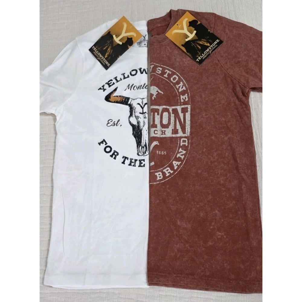 Yellowstone Dulton Ranch Woman Tshirts 2pc Tops Western‎ Rodeo Cowboy Rust White
